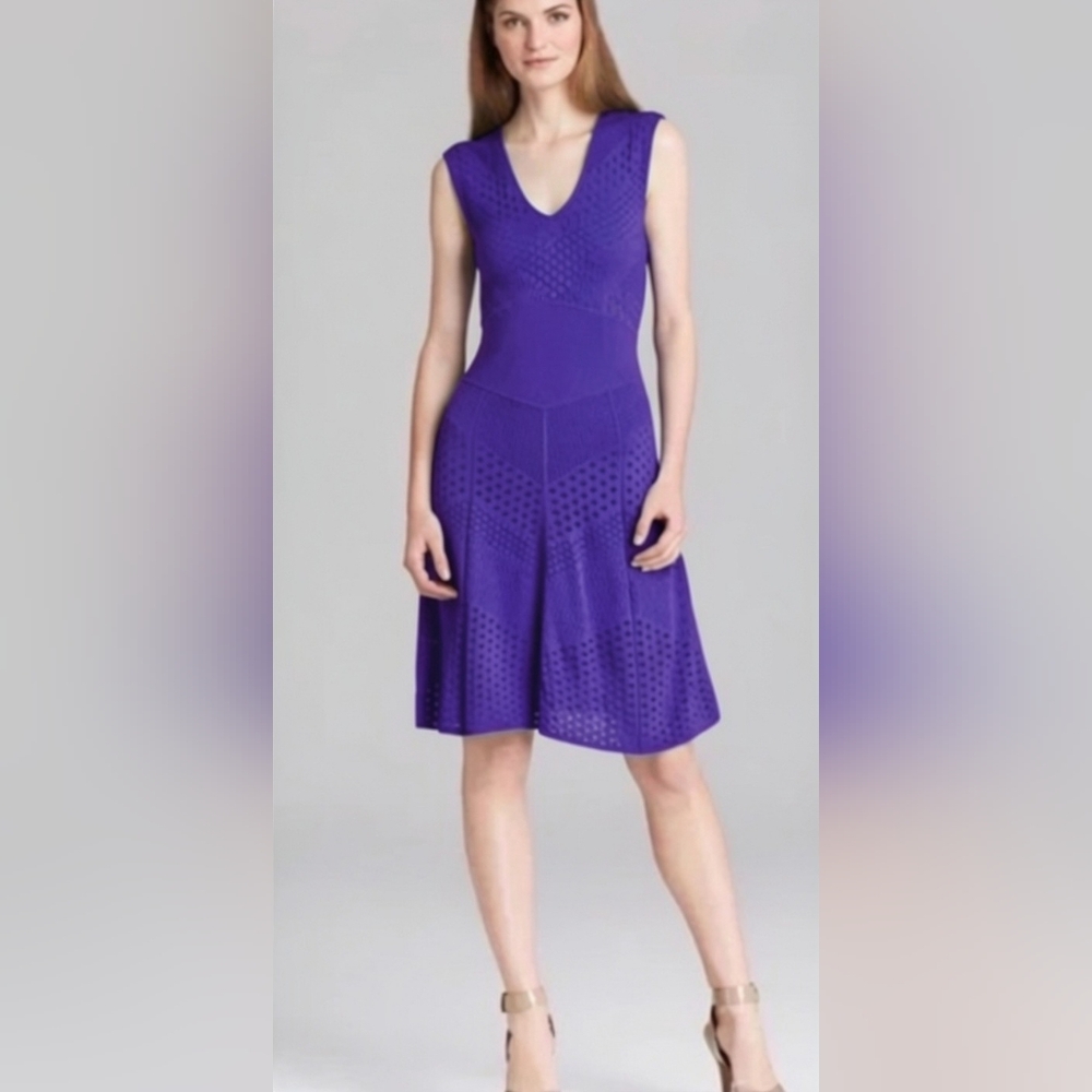 Catherine Malandrino Purple Chevron Stretch Knit Midi Dress Womens Size P - XS